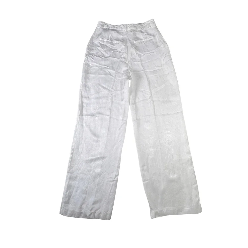 Zara Pants Women M White Wide Leg Linen Blend High Rise Summer Trousers